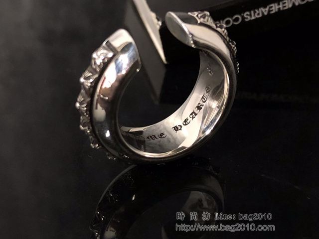 chrome hearts銀飾 克羅心精緻開口十字戒指 純手工 熏黑做舊 克羅心925純銀戒指  gjc1925
